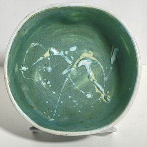 Dan Eash Pottery PA Handmade Decorative Abstract Green Glazed Stoneware Bowl 5in